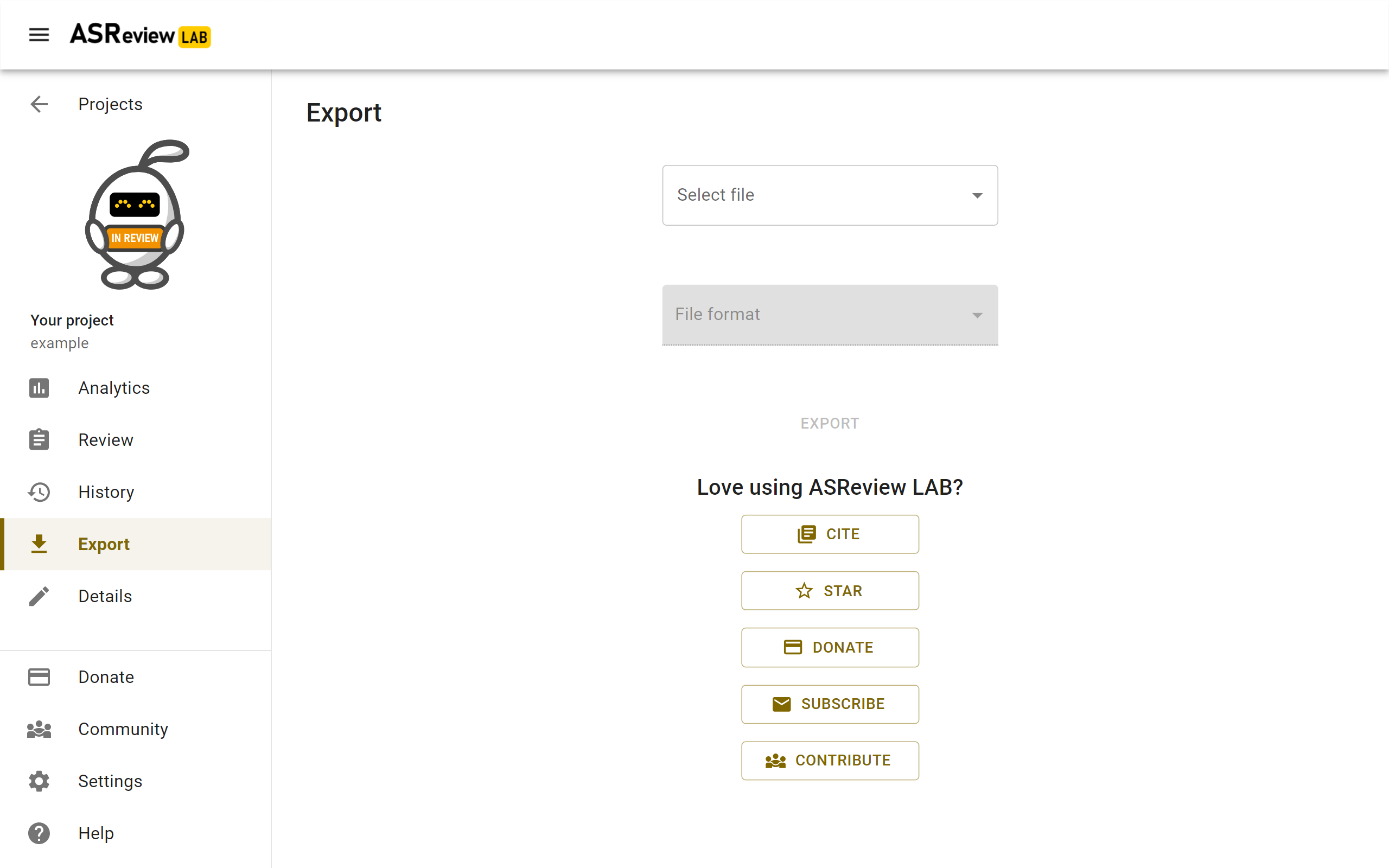 ASReview LAB Export screen