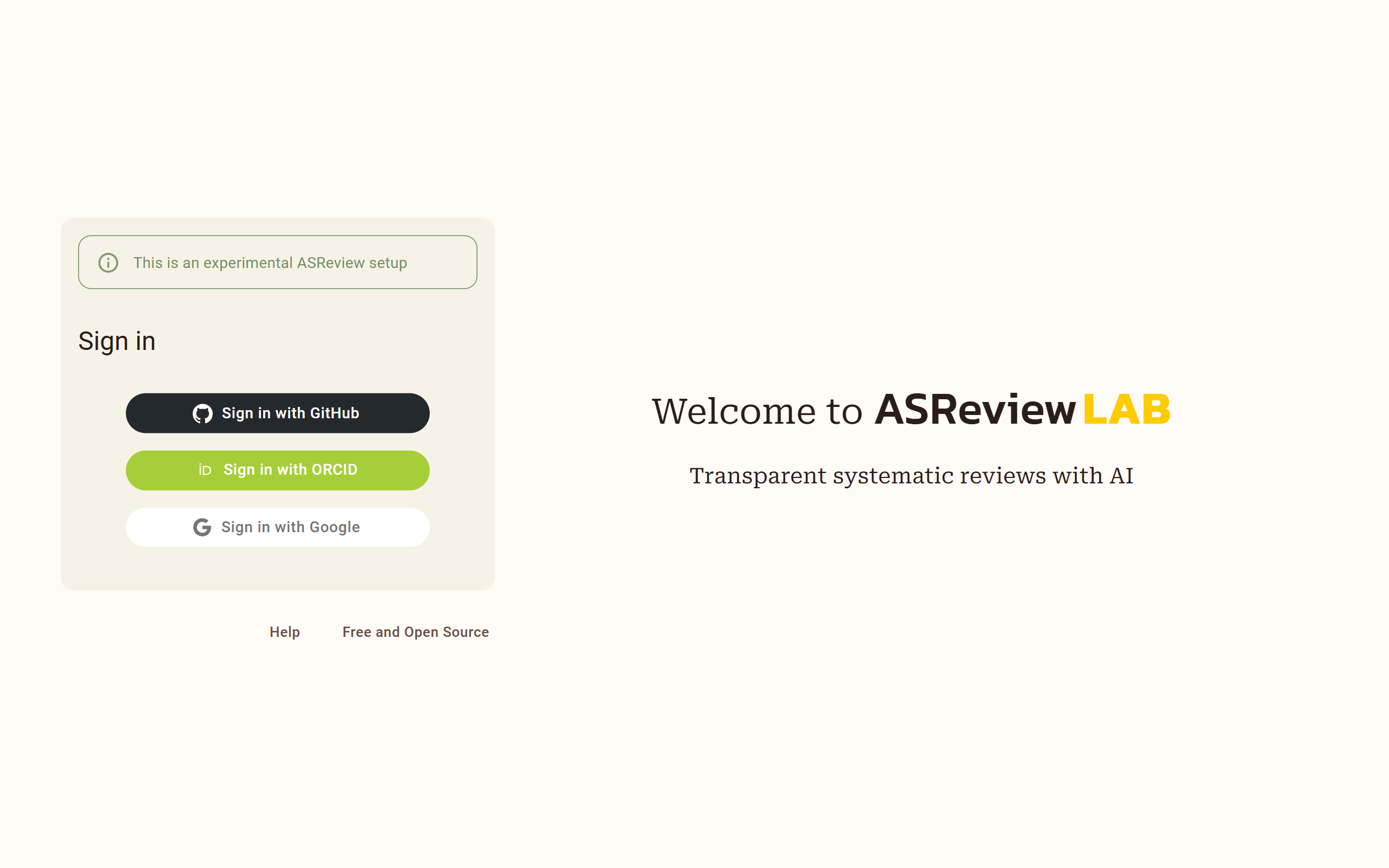 Sign in with GitHub, ORCID, or Google account