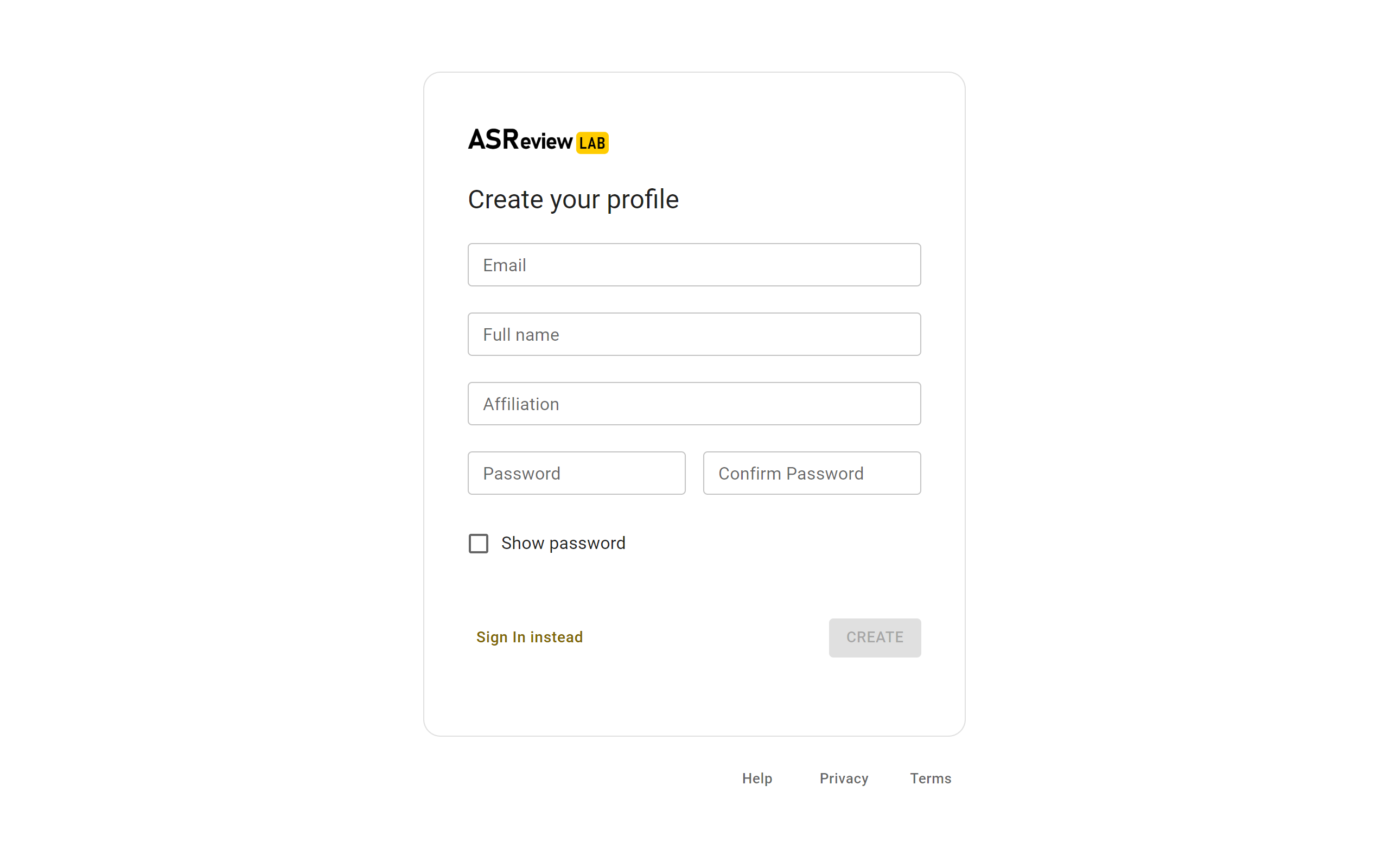 Create account with account and password